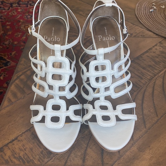 Linea Paolo White Cage Heel Sandals - Picture 2 of 5